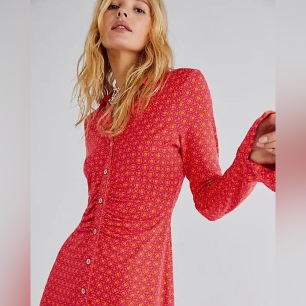 FREE PEOPLE Shayla Long Sleeve Button Front Mini Dress- S - Picture 2 of 9